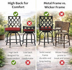 Kozyard Isabella Outdoor Swivel Bar Chairs, Counter Height Patio Bar Stools Set of 2 with Cushioned Seats, All-Weather Metal Bistro Chairs for Backyard Dining (Burgundy, with Cushion)