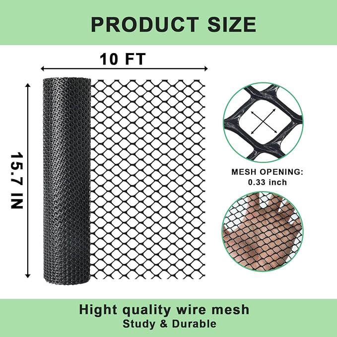 vensovo Black Plastic Wire Mesh 15.7IN x 10FT Roll - Image 2