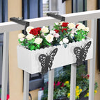 Planter Box Bracket, Adjustable Hang Window Box Holder with Butterfly, Hanging Flower Pot Stand Brackets for Outdoor Patio Garden Fence Pergola Balcony Supporting Heavy Planters-4Pack