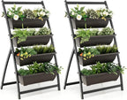 Giantex 2 Pcs 4.1FT Vertical Raised Garden Bed, 4-Tier Elevated Planter Box w/4 Containers & Drainage Holes, Indoor Outdoor Freestanding Planter for Vegetables, Herbs, Flowers, Heavy-Duty Metal Frame