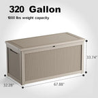 DRATO 320 Gallon Deck Box, Outdoor Large Waterproof Resin Storage Box with Lockable Lid for Patio Cushions, Gardening Tools（Gray，320 Gallon）