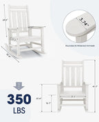 KINGYES Oversized Outdoor Rocking Chair, All-Weather Patio Rocking Chairs for Porch, HDPE Outdoor Patio Rockers with High Back & Wide Seat for Garden, Lawn, White