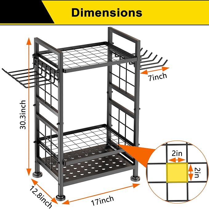 Storage Rack for Garden Tools, Black Metal, Holds 78 Tools