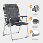 VINGLI Aluminum Oversize Patio Lawn Chairs Folding Set of 2 with Detachable Cup Holder, Webbed Beach Chair Folding Chair Outdoor Portable Camping Chair for Yard, Garden