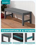 SERWALL 47 Inches Outdoor Bench Set of 2, All Weather HDPE Backless Bench with Wood Grain Texture for Garden Porch and Park, Curved Bench Seat for Comfort, Grey