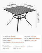 VEVOR Outdoor Patio Dining Table, 37 inch Square Metal Steel Slat Backyard Bistro Tables, with 1.5 in Umbrella Hole, Outside All-Weather Large Furniture for Lawn Garden Porch, Black