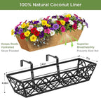 Y&M Flower Boxes for Deck Railings 24inch 4packs, Deck Railing Planter Boxes with Coir Liner Outdoor Railing Window Boxes Planters Hanging Planter Flower Box