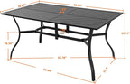 NUU GARDEN 6-Person Outdoor Dining Table, All Weather Patio Table with Umbrella Hole, Backyard Bistro Table, Black, 61x37x29 inches, 150 LBS Load Capacity