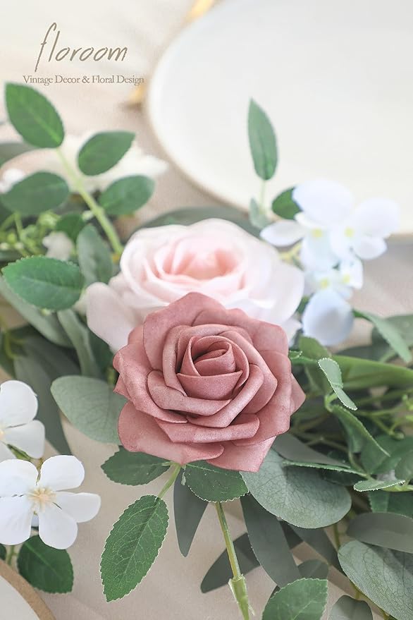 Artificial Eucalyptus Flower Garland, 6ft Blush and Powder Blue