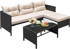Greesum 3 Piece Patio Furniture Set Outdoor Wicker Rattan Sectional Sofa with Cushions & Coffee Table for Yard, Garden, Porch, Poolside, Light Beige