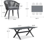 PURPLE LEAF 7 Pieces Longer Outdoor Dining Set with Patio Aluminium Dining Table and Wicker Chairs Modern Furniture Cushions Sets for Backyard Indoor Decor Kitchen Gray