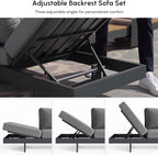homary 6-Piece Modular Outdoor Sofa Set, Aluminum & Teak Patio Conversation Set with Waterproof Covers, Adjustable Backrests, Fade-Resistant Cushions for Patio or Balcony