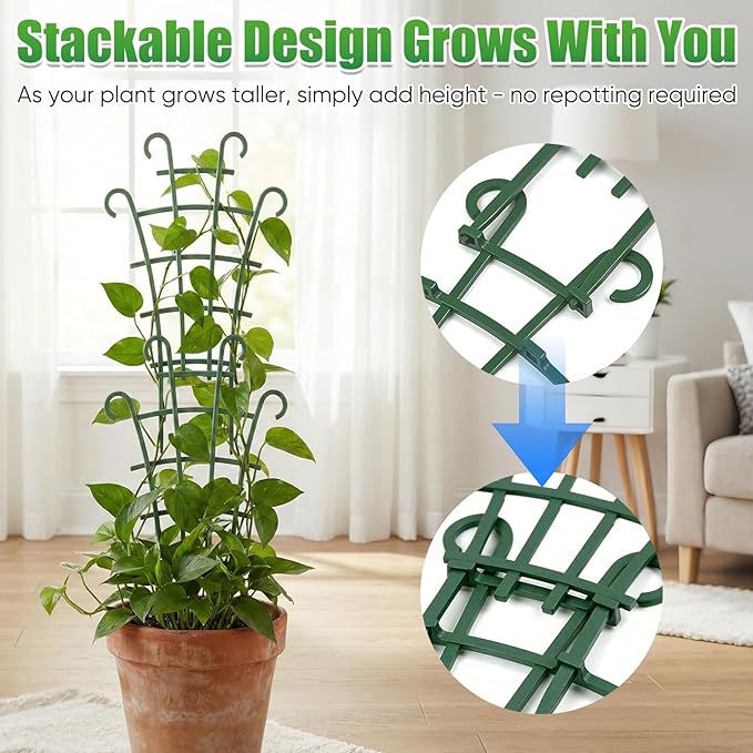 5 Pcs Trellis for Potted Plants,Stackable Plant Trellis for Climbing Plants Indoor, Small Plastic Support for Vine Ivy Hoya Houseplants Flower Plant Support