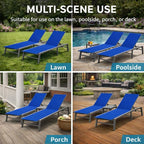 Kozyard 2-Pack Outdoor Lounge Chairs, Foldable Aluminum Frame Patio Chaise Lounge with 5-Position Adjustable Backrest, No Assembly, Breathable Textilene Fabric for Poolside Beach (Blue, Notable)