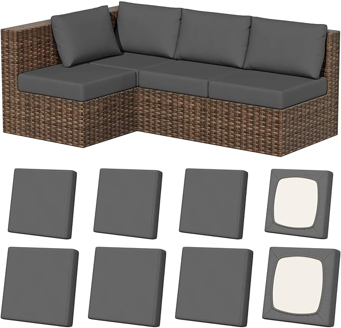 Cushion Covers 8-Piece Stretch Fit Medium Grey Outdoor Patio