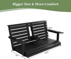 Poly Lumber 2-Seat Porch Swing, HIPS 4.5-Feet Bench Swing with Foldable Cup Holders,18/8 Stainless Steel Hardware, High Backrest and Deep Contoured Seat (Carbon Black, 4.5-feet)