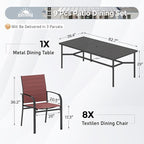 Patio Dining Set 9 PCS, 8 Stable Outdoor Dining Chairs with Rectangular Dining Table, Patio Table and Chairs Set for Lawn,Garden,Deck and Backyard
