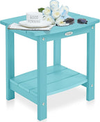 Y&M Outdoor Side Table, HIPS Adirondack Small Double Layer Table, Waterproof Square Outside Table, Balcony End Tables for Patio, Pool, Porch, Deck, Indoor or Outdoor Use, Light Blue