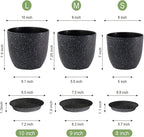 Plant Pots 10/9/8 inch, Set of 3 Modern Decorative Plastic Planters with Drainage Holes and Saucers for Garden House Plants, Flower Pots for Indoor Outdoor Plants, Speckled Black