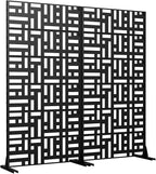 Casaphoria 72" H x 35" W Metal Privacy Screen, Outdoor Freestanding Decorative Divider for Patio, Deck, Balcony, and Garden with Stable Base, Black-Helen