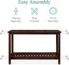 Best Choice Products 48in 2-Shelf Eucalyptus Wooden Console Table Indoor Outdoor Multifunctional Buffet Bar Storage Organizer w/Foot Sliders - Espresso