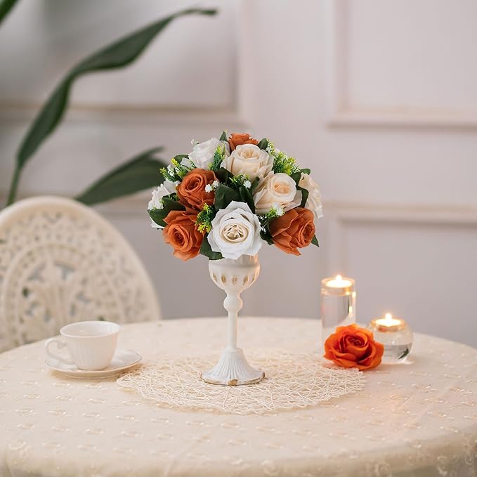 Artificial Flowers Terracotta Silk Rose Balls for Centerpieces, 3-in-1