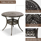 Patio Dining Table,Cast Aluminum Patio Tables with Umbrella Hole, Outdoor Bistro Table for Backyard, Garden, Patio (35" Round Table)