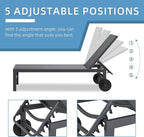 Shintenchi 2 PCS Outdoor Chaise Lounges Chair with Wheels Aluminum Reclining Patio Lounge Chairs with 5 Adjustable Position Recliner for Patio, Beach, Yard, Pool Patio Furniture Set,Dark Grey