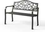 Sophia & William Outdoor Bench, Metal Garden Bench, Cast Iron Park Benches for Outside with Floral Design Backrest, Black