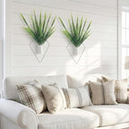 2 Pieces Wall Decor Hanging Planters with Artificial Plants Metal Hanging Vase Indoor Plants Holder Modern Boho Wall Art for Bathroom Bedroom Living Room Decor(White,Boston Fern)