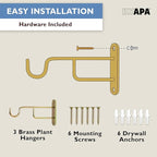 Ilyapa 3 Pack Metal Wall Plant Hangers - 7 Inch Plant Hanger for Indoor - Rustic Brass Finish Hooks for Hanging Plants, Baskets, and Macrame - Indoor Hangers for Plants, Lanterns or Wind Chimes