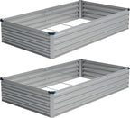 Vengarus 8x4x1FT (2 Pack) Galvanized Raised Garden Bed Kit, Outdoor Metal Planter Box for Vegetables, Rectangular Steel Container, Easy Assembly (Silver)