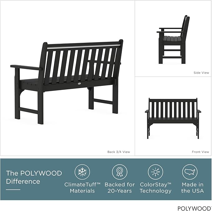 POLYWOOD GNB48BL Vineyard 48" Bench, Black