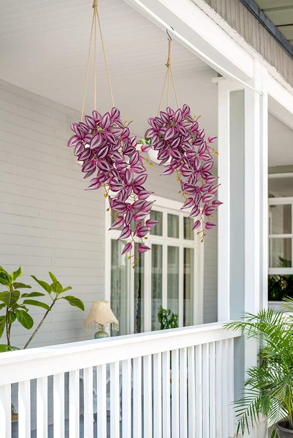 Artificial Hanging Plants Wandering Jew, 26-Inch 2-Pack