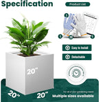 White Outdoor Planter Square Steel Planters Galvanized Steel Planter Box 20 Inch Indoor Metal Large Planters Cube Heavy Duty Modern Commercial Residential for Trees Patio Yard Garden