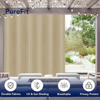 PureFit Outdoor Curtains for Patio Waterproof Weatherproof, UV Resistant Outside Curtains for Gazebo, Front Porch, Pergola, Sun Blocking Privacy Curtain, 100W x 84L inch, 1 Panel, Beige
