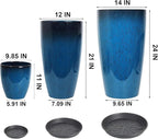 24,21,11 Inch Large Plastic Planters with Drainage Hole and Saucer - Set of 3 Tall Plant Pots Indoor Flower Pot Tall Round Planters Outdoor Large Tall Planter