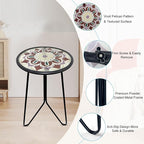LIFFY Outdoor Side Table, 12" Small Patio Side Table for Outside, Indoor Round Home Decor End Table & Accent Table with Glass Top, Decorative Plant Table Stands for Garden Yard Porch Balcony