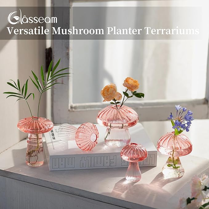 Pots: Pink Borosilicate Glass Mushroom Propagation Planter, 0.78-Inch Opening