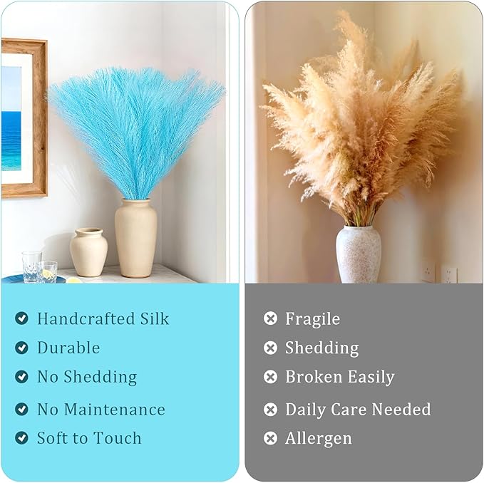 Faux Pampas Grass Stems, Light Blue, 50 Pack, 21.6 Inch Artificial