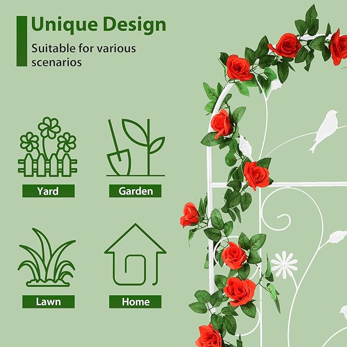 Metal Garden Trellis for Climbing Plants, 86.5" x 19.7" Metal Plant Trellis Outdoor, White Iron Garden Trellis, Clematis Rrellis Outdoor, Arched Decoration Suitable for courtyards, lawns, Gard, White