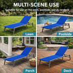 Kozyard Outdoor Foldable Lounge Chair, Aluminum Frame Patio Lounger with 5-Position Adjustable Backrest, Breathable Textilene Fabric, Assemble-Free, Reclining Full-Flat Poolside(Blue)