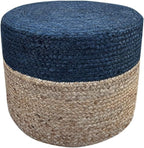 S & L Homes Pouf Ottoman - 100% Jute Braided Footrest Pouf Hand Knitted Traditional Cord Boho Pouffe for Living Room, Bedroom, Nursery, Patio, Lounge Colorblock - Natural Navy (20”x20”x10”)