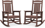 SERWALL HDPE Outdoor Rocking Chair Set of 2, Oversized Patio Rocking Chairs, All-Weather Porch Rockers for Adults, Coffee
