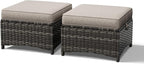 Joyside Outdoor Ottoman Set of 2, Patio Large Ottoman Foot Rest with Thickened Cushions, Outdoor Wicker Foot Stool for Porch, Deck Use