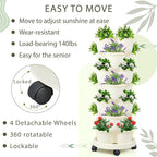 Umigy 2 Set Ivory 2 Set of 7 Tier Stackable Vertical Planters with Removable Wheels and Tools Tower Planters Strawberry Herb Flower Vegetable Pots Indoor Outdoor Gardening Pots