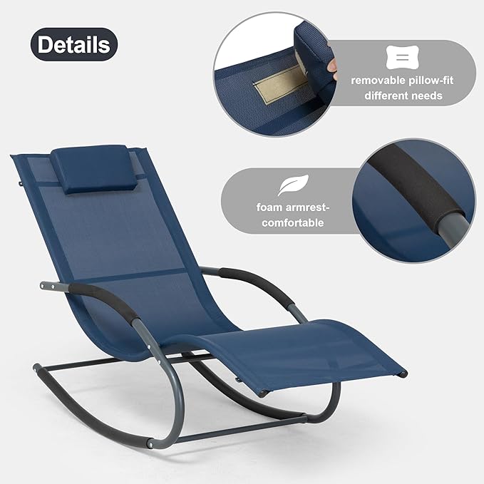 Outdoor Lounge Chair with Pillow, Chaise Lounge Chair for Patio, Lawn, Pool, Navy Blue