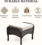 Belord Outdoor Ottomans for Patio Foot Rest - 25 Inch PE Wicker Foot Stool Set of 2 with Removable Cushions for Patio Furniture Sets,All Weather Rattan Ottoman for Balcony Deck Backyard Brown