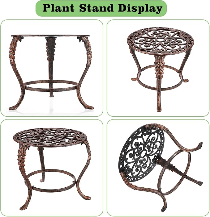 OwnMy Heavy Duty Cast Iron Plant Stand Vintage Wrought Iron Flower Pot Holder, Decorative Round Potted Plant Holder Rack, Indoor Outdoor Metal Large Plant Stand for Patio Home Garden, Red Bronze