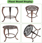 OwnMy Heavy Duty Cast Iron Plant Stand Vintage Wrought Iron Flower Pot Holder, Decorative Round Potted Plant Holder Rack, Indoor Outdoor Metal Large Plant Stand for Patio Home Garden, Red Bronze